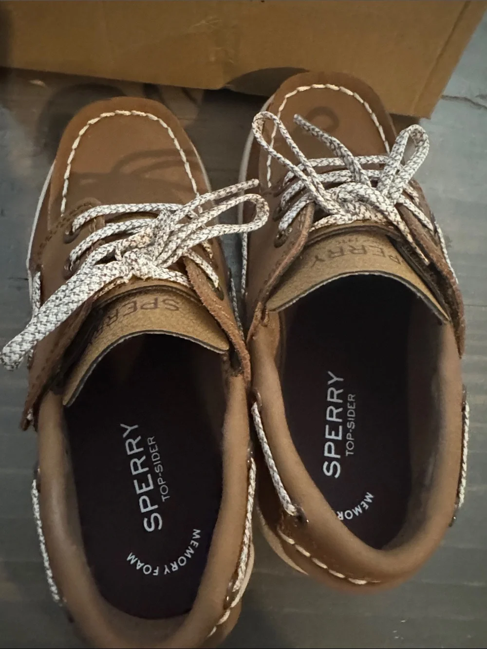 Perfect Sperry Kids Brown Leather Moccasin Boat Shoes White Laces 11